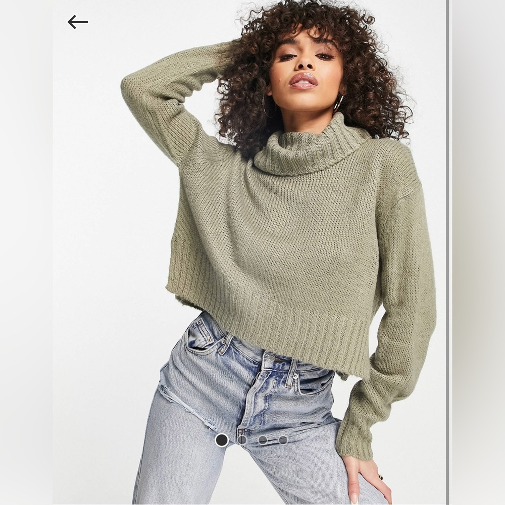 Brave Soul cattio boxy cropped roll neck sweater - small